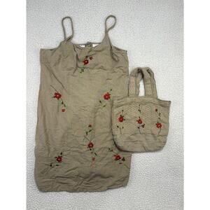 Vintage Morningside Linen Blend Floral Dress & Matching Purse Set Cottage Size L
